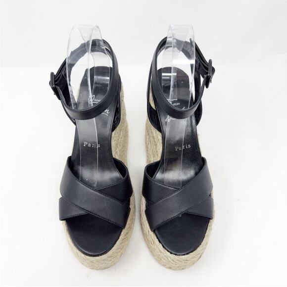 Christian Louboutin Mariza Zeppa 130 Black Espadrille Wedge Sandals Size 38 - Picture 3 of 11